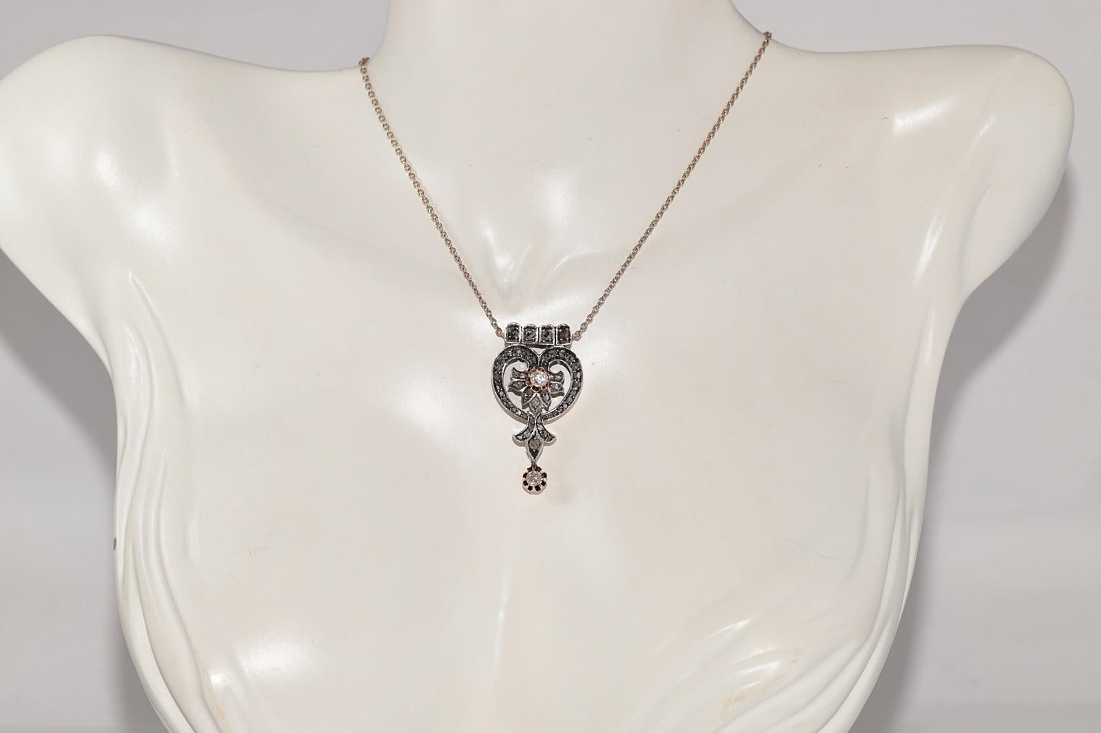 Vittoriano Collana con ciondolo in oro 14k e argento con diamanti naturali, antica, del 1900 circa. in vendita