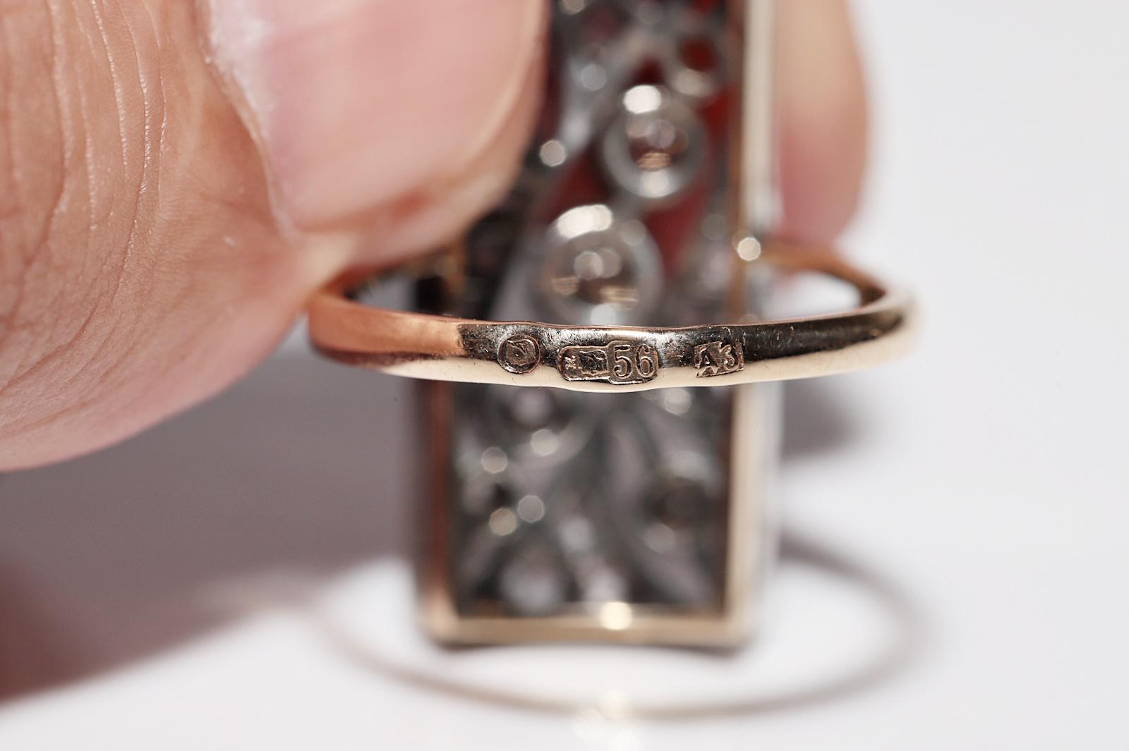 Antico anello in stile rettangolo con diamante naturale, in oro 14k e argento, del 1900 circa in vendita 4