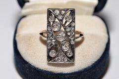 Antique Circa 1900s 14k Gold Top Silver Natural Diamond Rectangle Style Ring