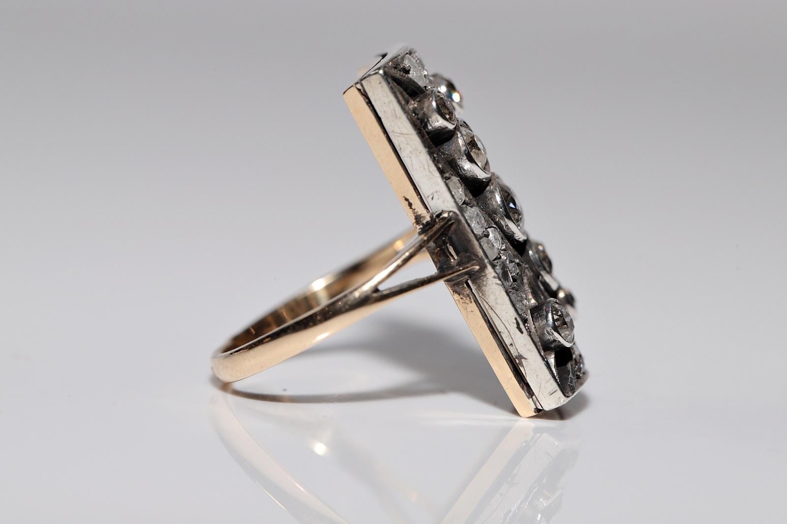 Donna Antico anello in stile rettangolo con diamante naturale, in oro 14k e argento, del 1900 circa in vendita