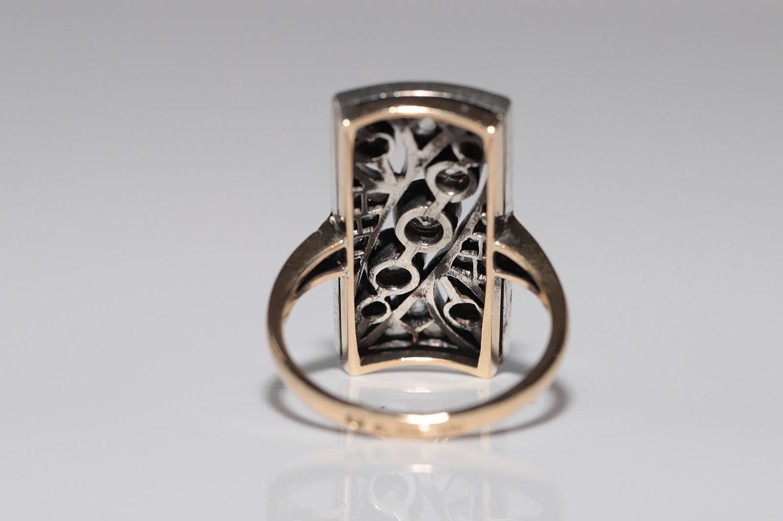 Antico anello in stile rettangolo con diamante naturale, in oro 14k e argento, del 1900 circa in vendita 1