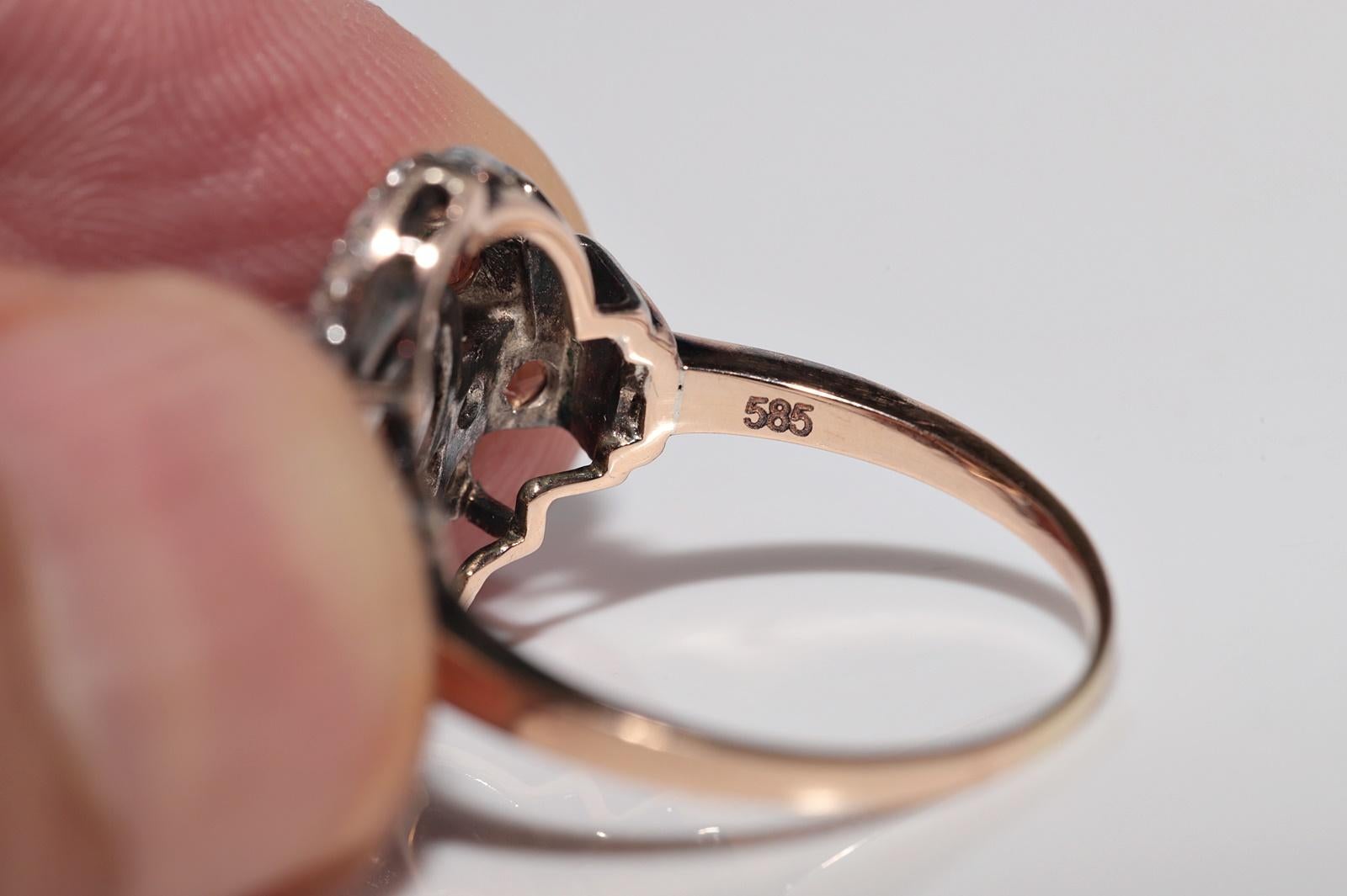 Antique Circa 1900s 14k Gold Top Silver Natural Diamond Wind Rose Design Ring en vente 4