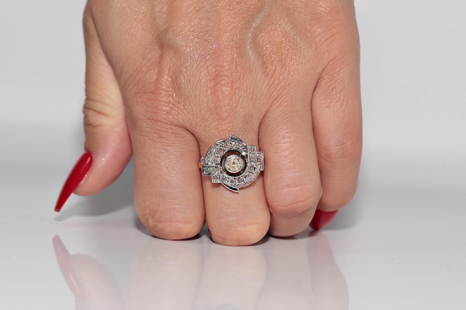 Antique Circa 1900s 14k Gold Top Silver Natural Diamond Wind Rose Design Ring en vente 9