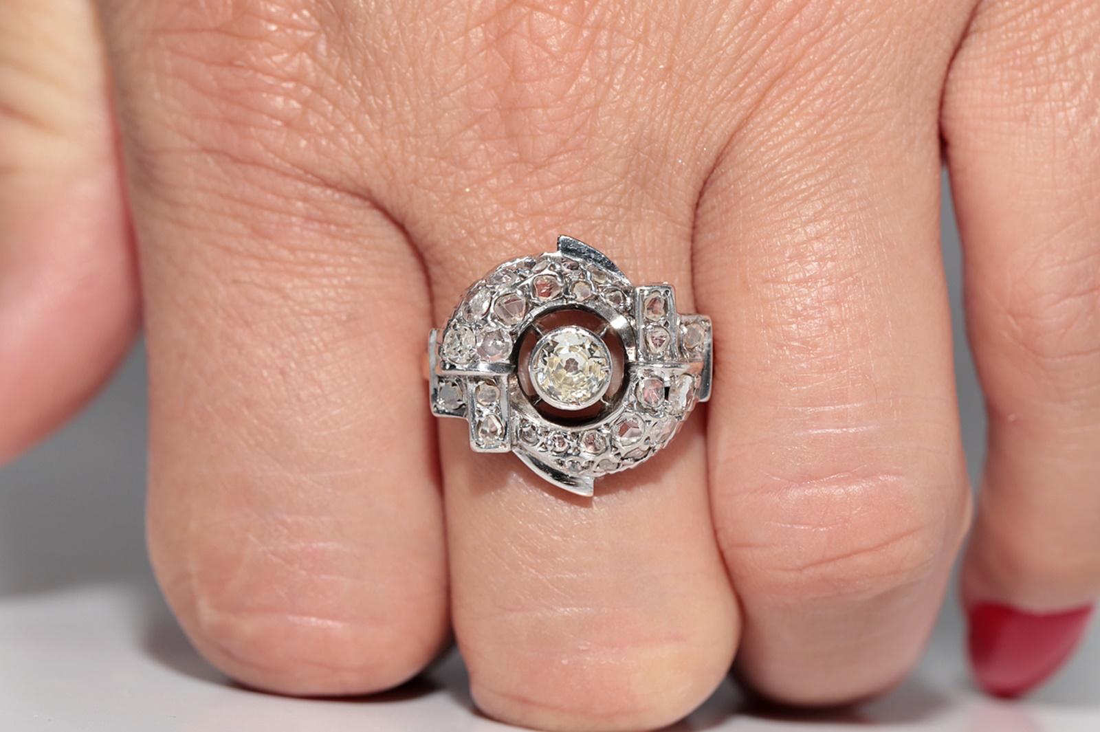 Antique Circa 1900s 14k Gold Top Silver Natural Diamond Wind Rose Design Ring en vente 10