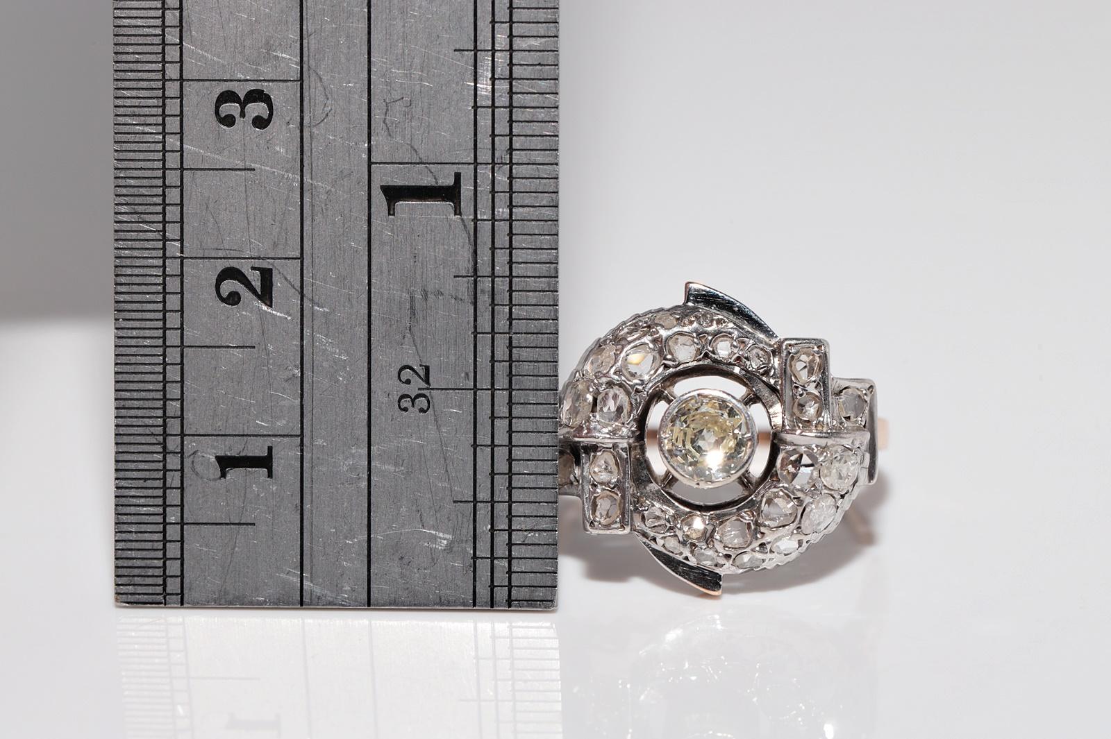 Antique Circa 1900s 14k Gold Top Silver Natural Diamond Wind Rose Design Ring Bon état - En vente à Fatih/İstanbul, 34
