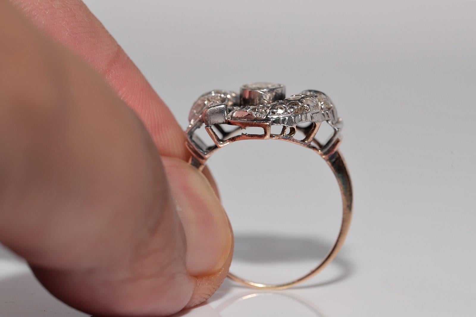 Antique Circa 1900s 14k Gold Top Silver Natural Diamond Wind Rose Design Ring en vente 2