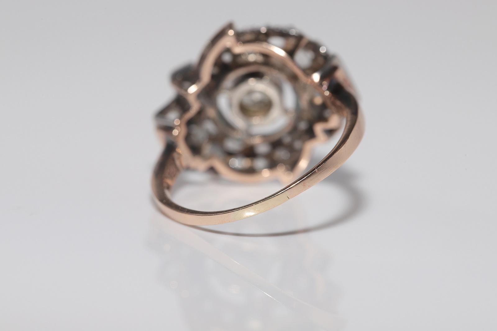 Antique Circa 1900s 14k Gold Top Silver Natural Diamond Wind Rose Design Ring en vente 3