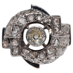 Antique Circa 1900s 14k Gold Top Silver Natural Diamond Wind Rose Design Ring