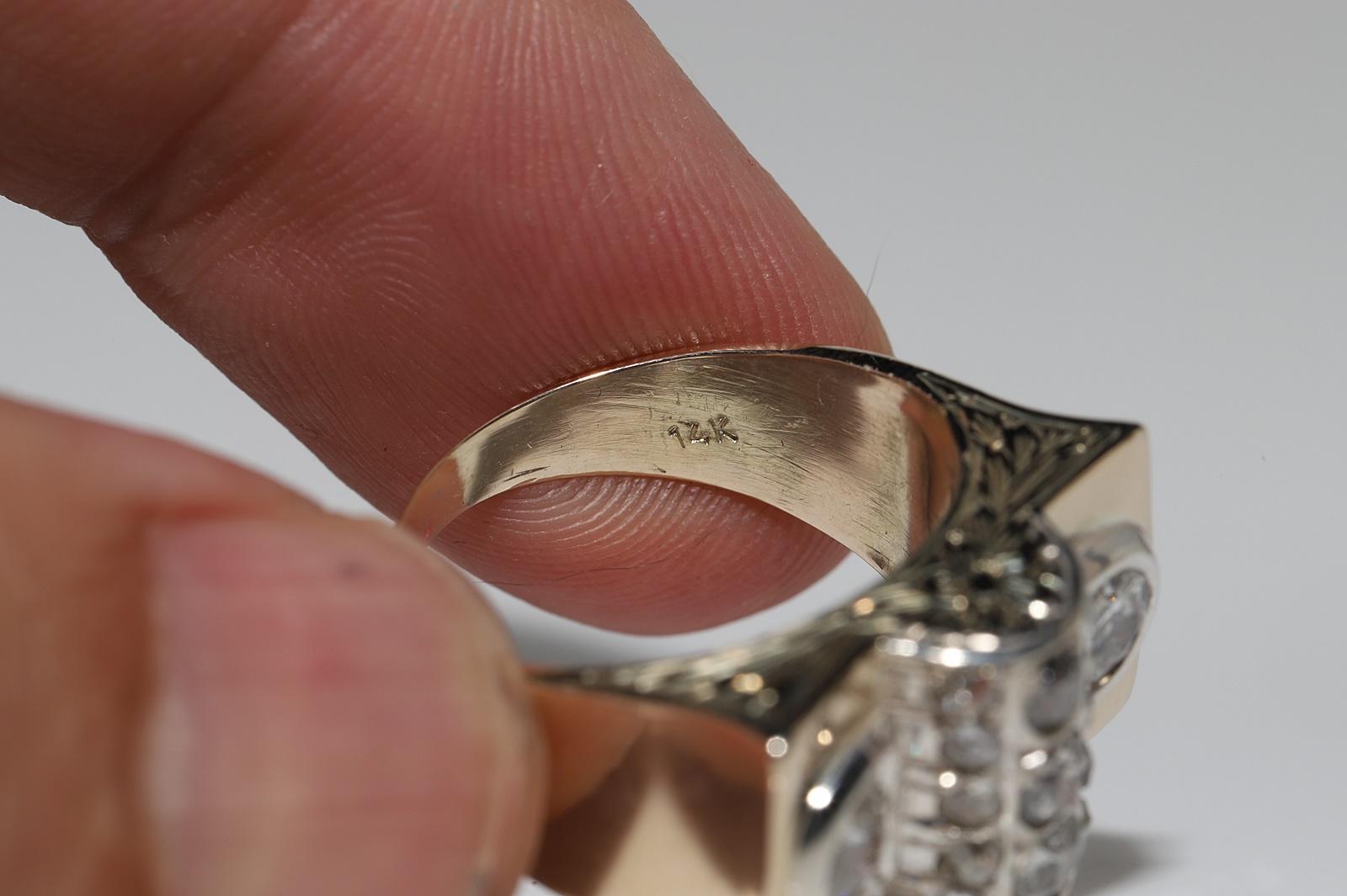 Antike CIRCA 1900s 14k Gold Top Silber  Natürlicher Altschliff-Diamant  Tank Ring im Angebot 4