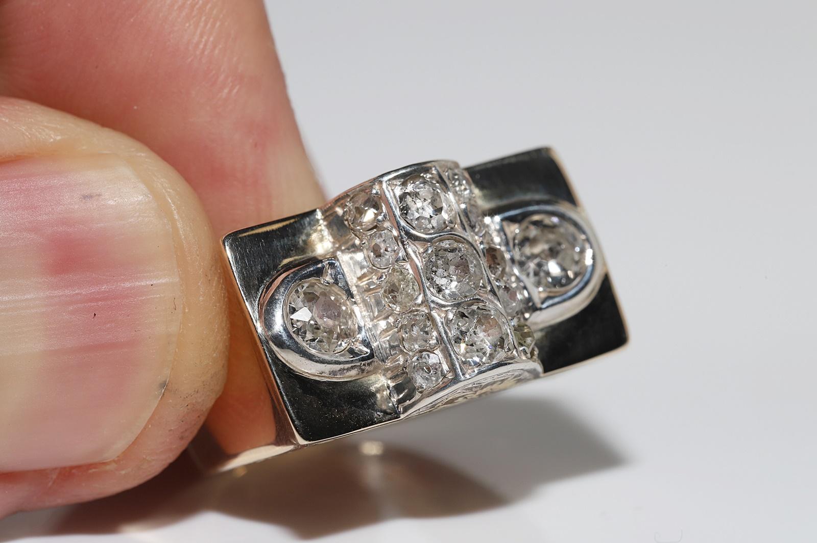 Antike CIRCA 1900s 14k Gold Top Silber  Natürlicher Altschliff-Diamant  Tank Ring im Angebot 5