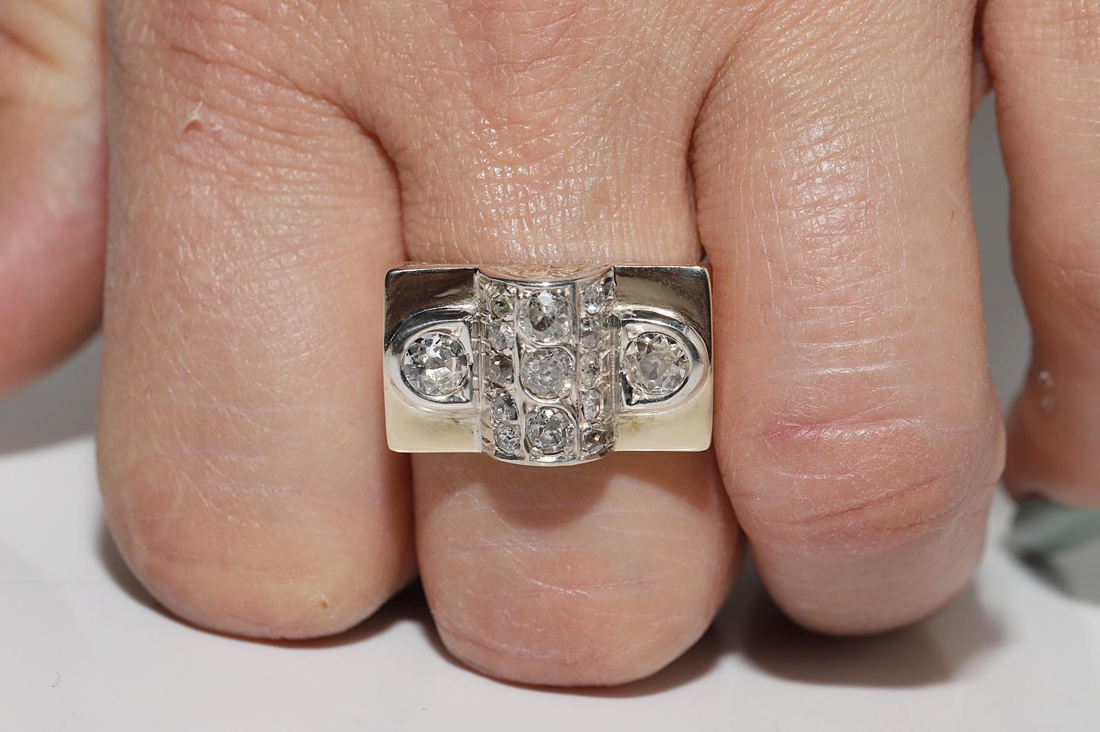 Antike CIRCA 1900s 14k Gold Top Silber  Natürlicher Altschliff-Diamant  Tank Ring im Angebot 10
