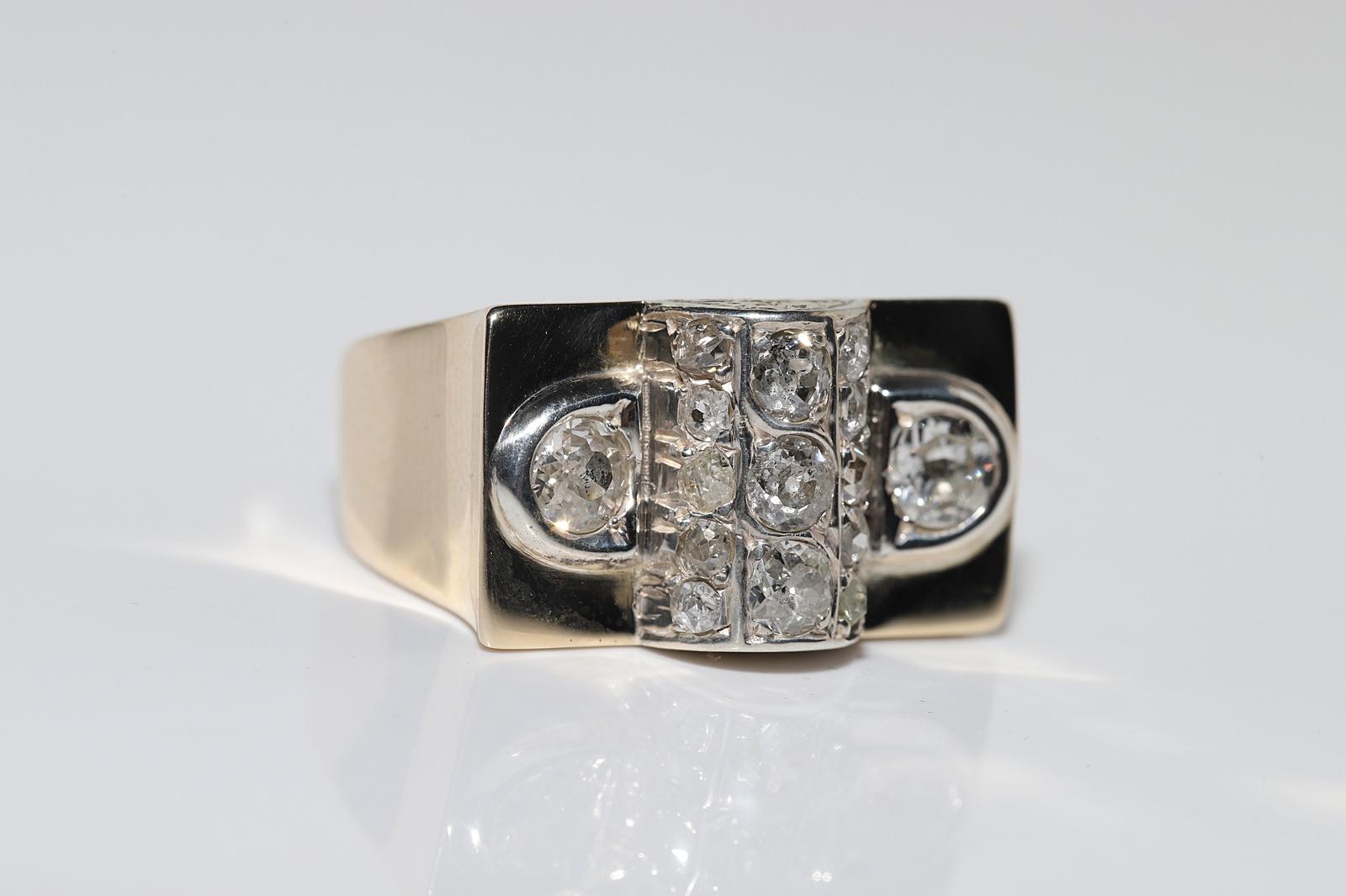 Victorian Antique Circa 1900s 14k Gold Top Silver  Natural Old Cut Diamond  Tank Ring For Sale