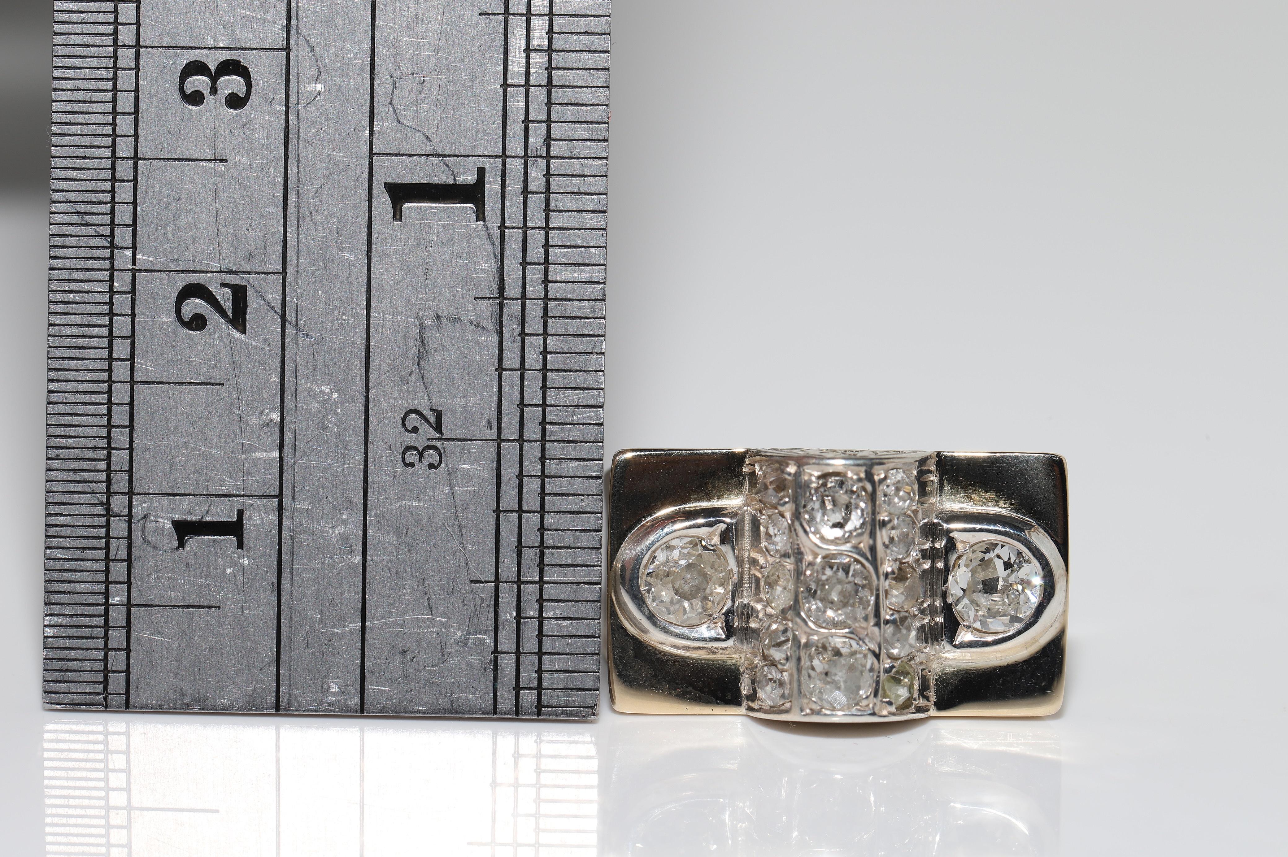 Antike CIRCA 1900s 14k Gold Top Silber  Natürlicher Altschliff-Diamant  Tank Ring (Alteuropäischer Brillantschliff) im Angebot