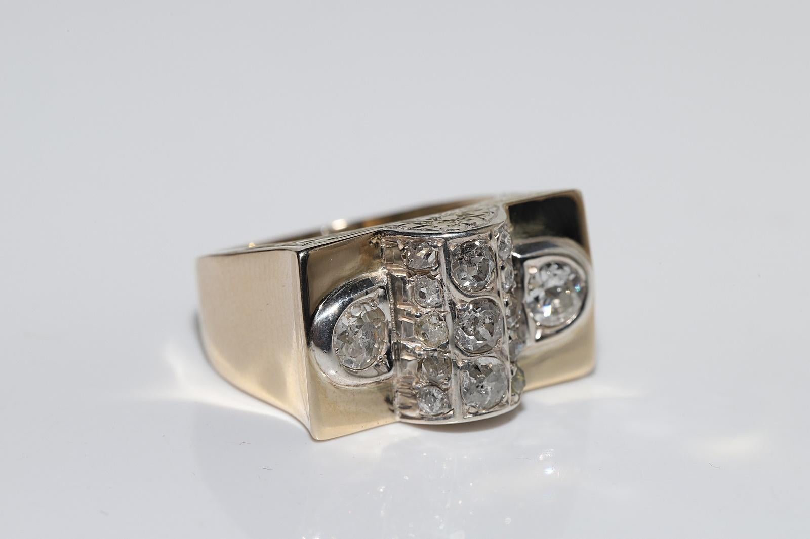 Antike CIRCA 1900s 14k Gold Top Silber  Natürlicher Altschliff-Diamant  Tank Ring im Zustand „Gut“ im Angebot in Fatih/İstanbul, 34