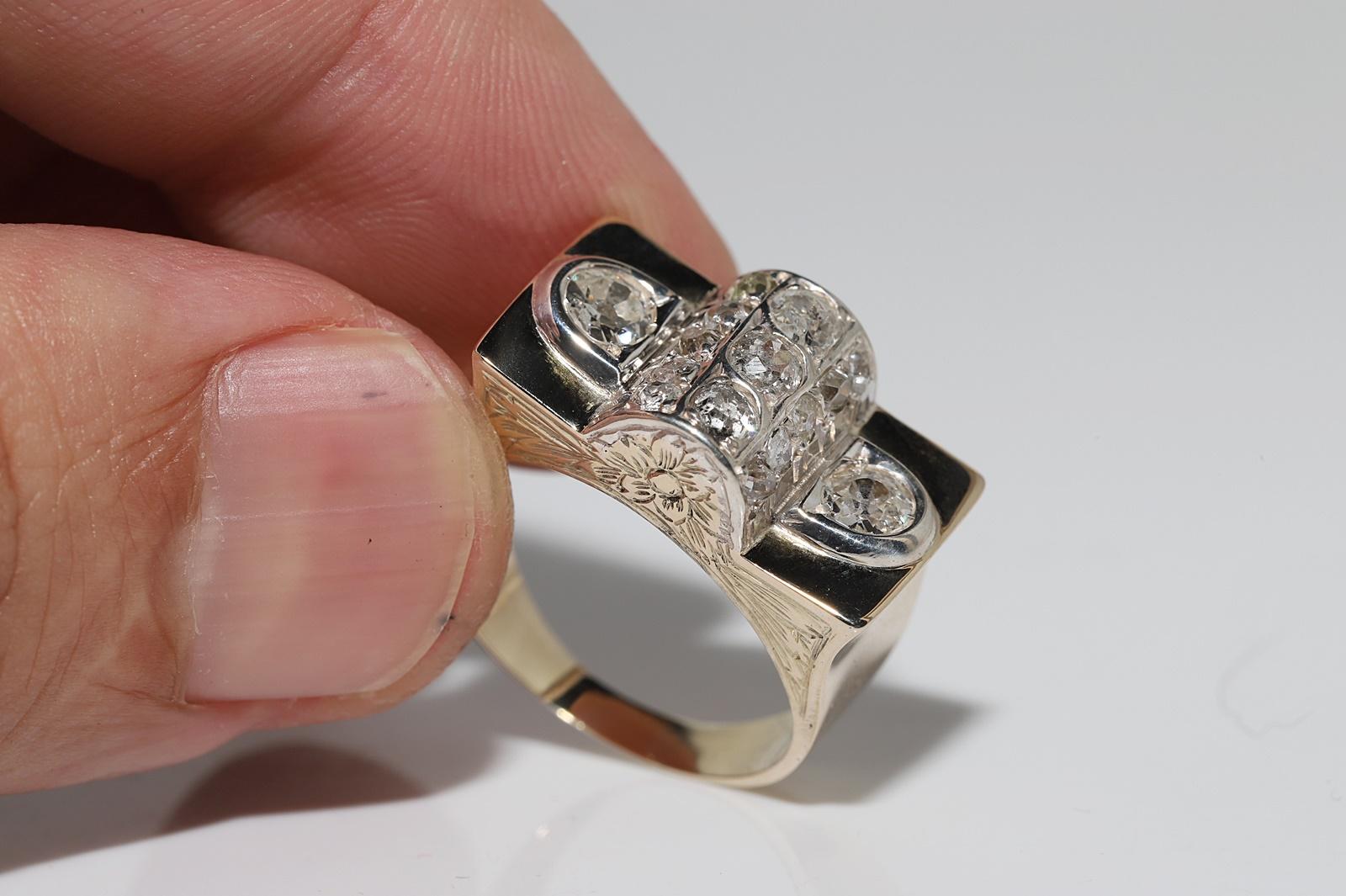 Antike CIRCA 1900s 14k Gold Top Silber  Natürlicher Altschliff-Diamant  Tank Ring Damen im Angebot