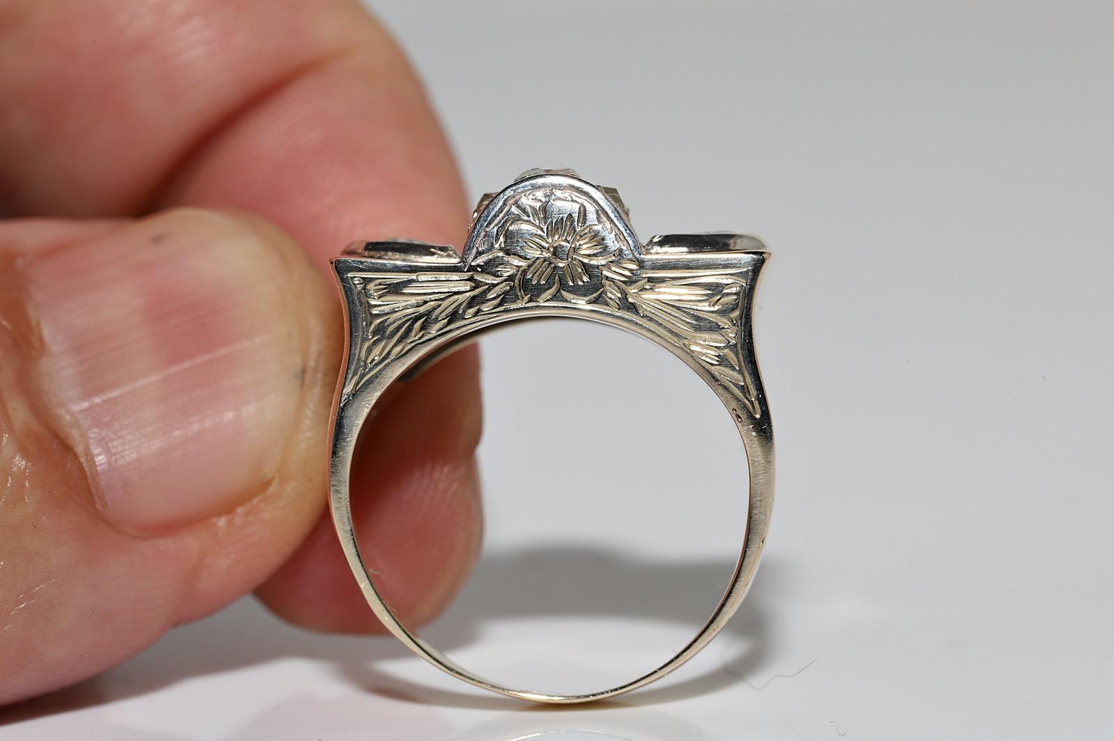 Antike CIRCA 1900s 14k Gold Top Silber  Natürlicher Altschliff-Diamant  Tank Ring im Angebot 1