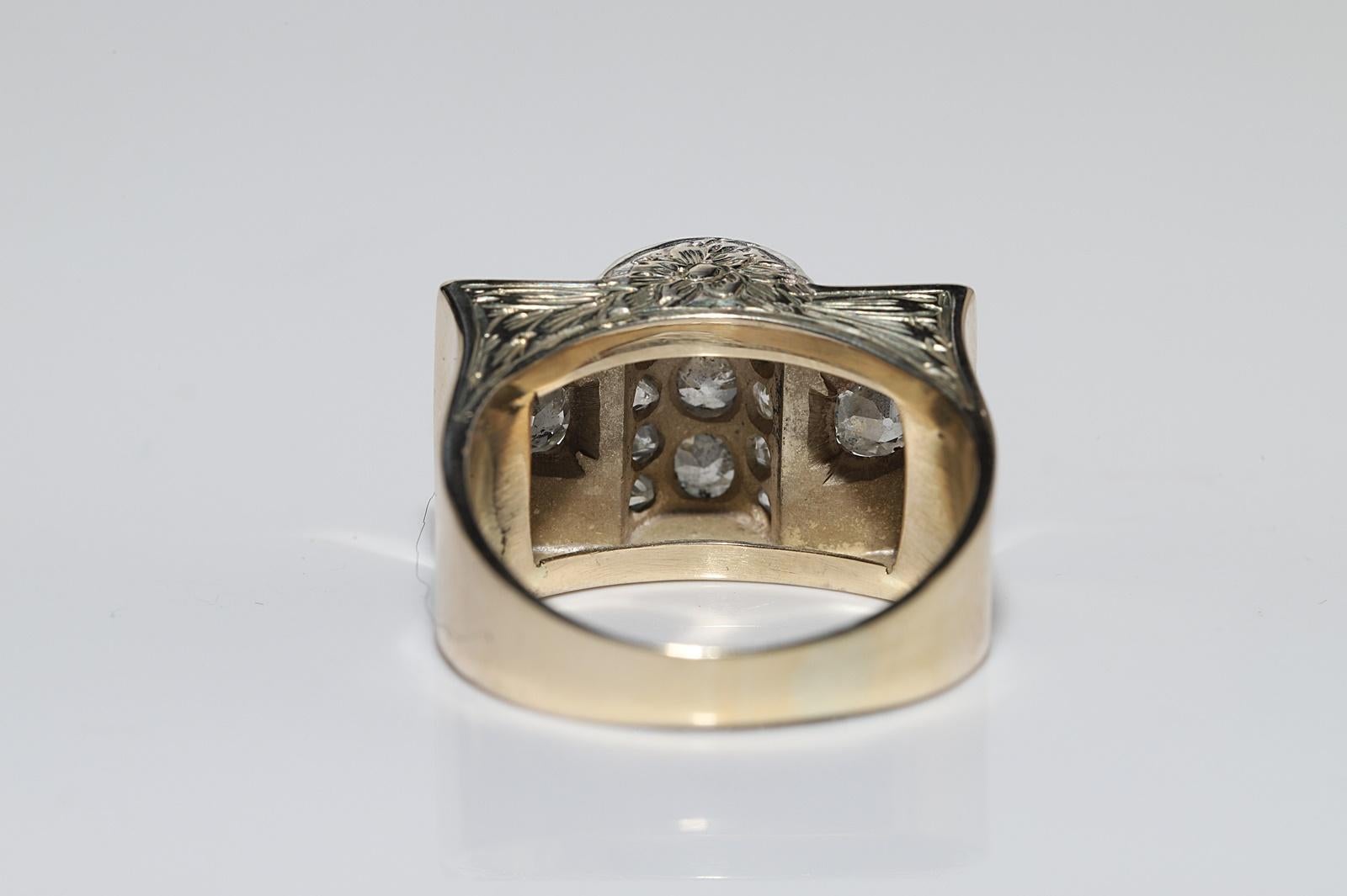 Antique Circa 1900s 14k Gold Top Silver  Natural Old Cut Diamond  Tank Ring For Sale 2