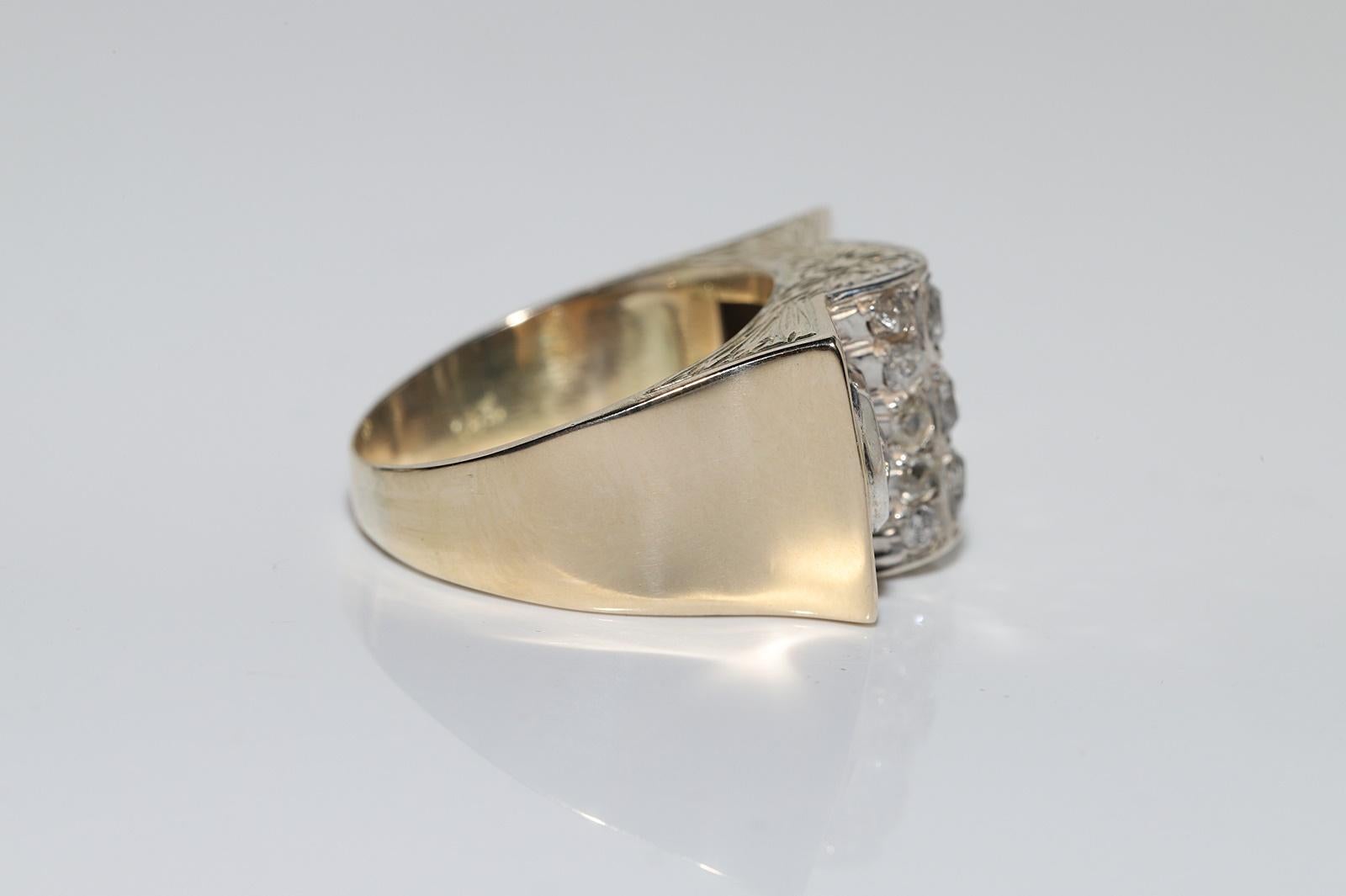 Antique Circa 1900s 14k Gold Top Silver  Natural Old Cut Diamond  Tank Ring For Sale 3