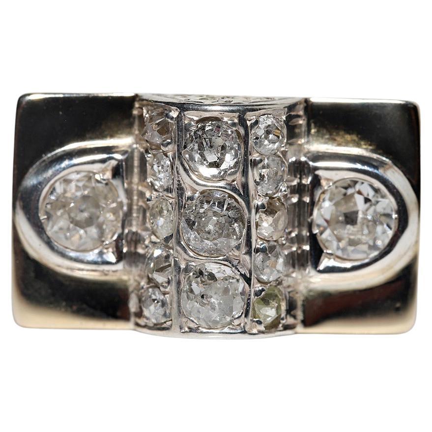 Antike CIRCA 1900s 14k Gold Top Silber  Natürlicher Altschliff-Diamant  Tank Ring im Angebot