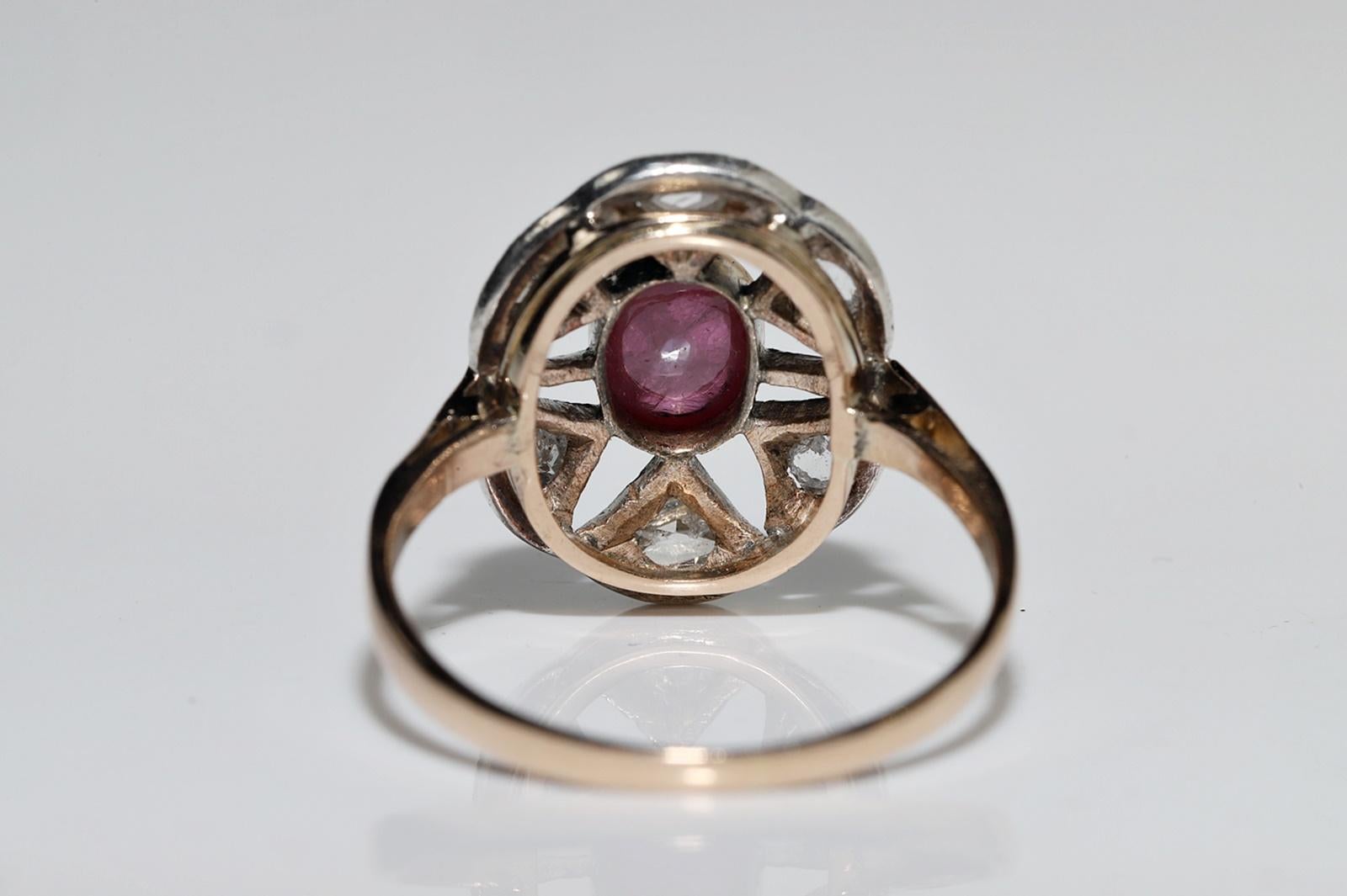  Circa 1900s 14k Gold Top Silver Natural Rose Cut Diamond And Cabochon Ruby Ring For Sale 7