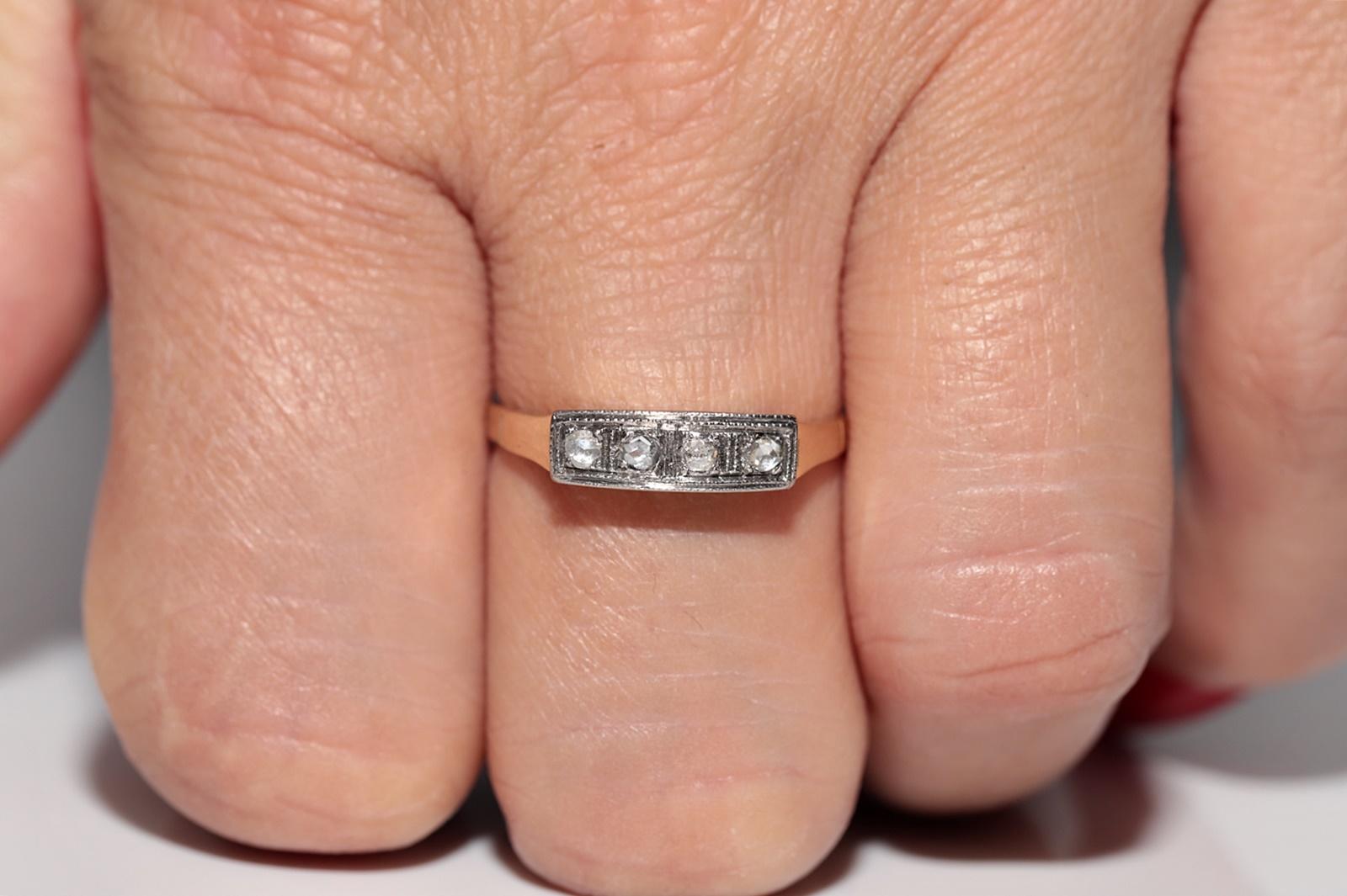 Antique Circa 1900s 14k Gold Top Silver Natural Rose Cut Diamond Band Ring For Sale 9