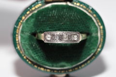 Antique Circa 1900s 14k Gold Top Silver Natural Rose Cut Diamond Band Ring