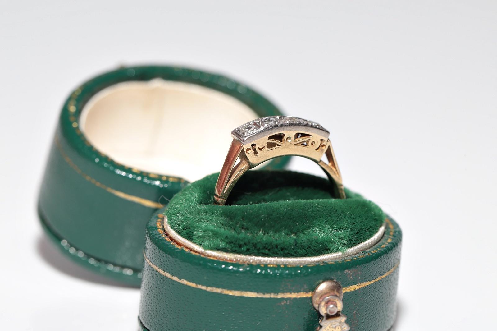 Victorian Antique Circa 1900s 14k Gold Top Silver Natural Rose Cut Diamond Band Ring For Sale