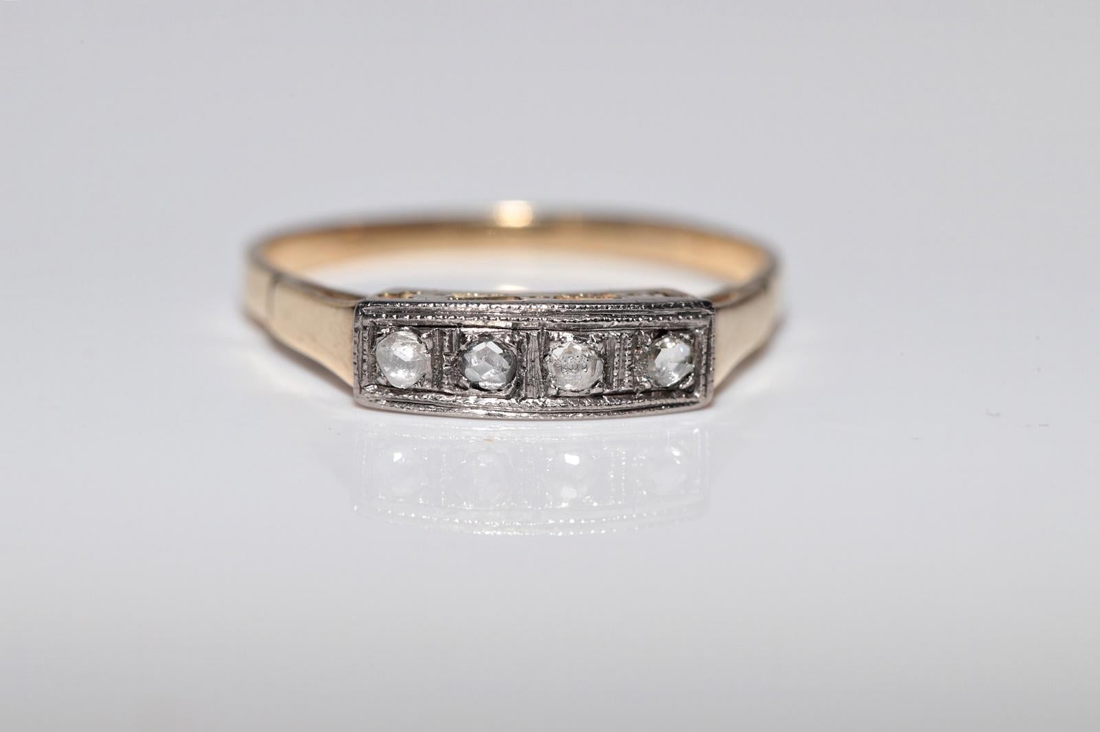 Antique Circa 1900s 14k Gold Top Silver Natural Rose Cut Diamond Band Ring In Good Condition For Sale In Fatih/İstanbul, 34