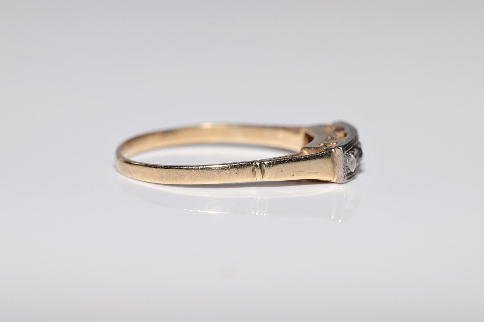 Antique Circa 1900s 14k Gold Top Silver Natural Rose Cut Diamond Band Ring For Sale 1