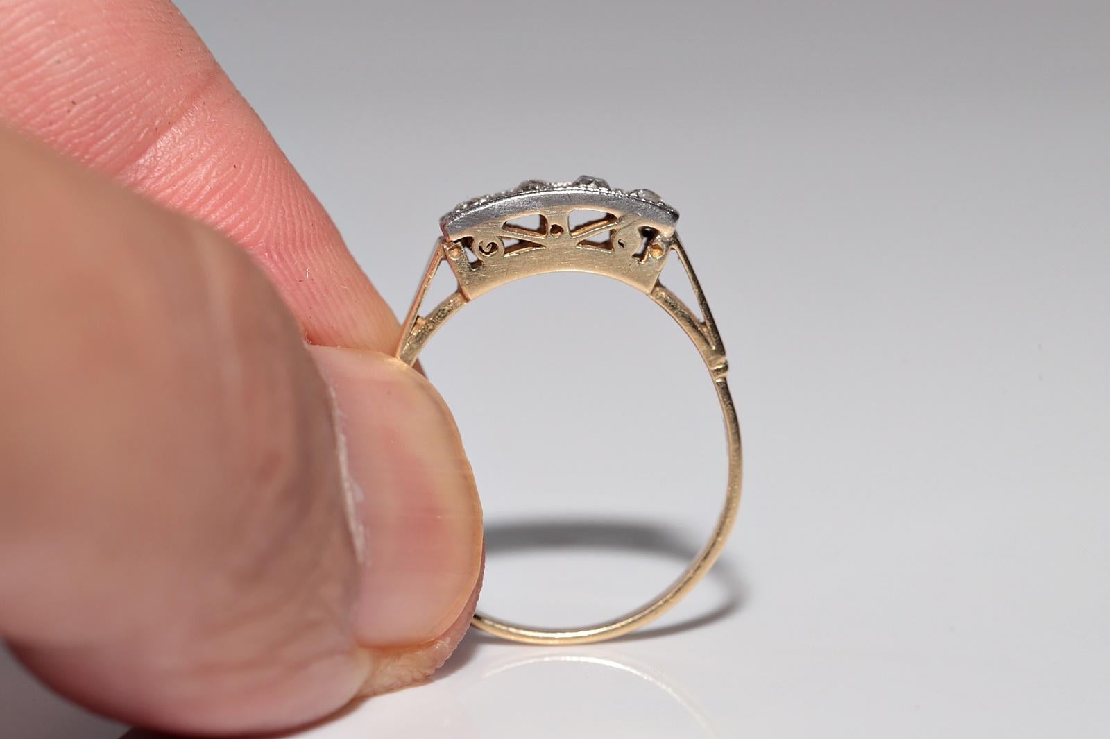 Antique Circa 1900s 14k Gold Top Silver Natural Rose Cut Diamond Band Ring For Sale 2