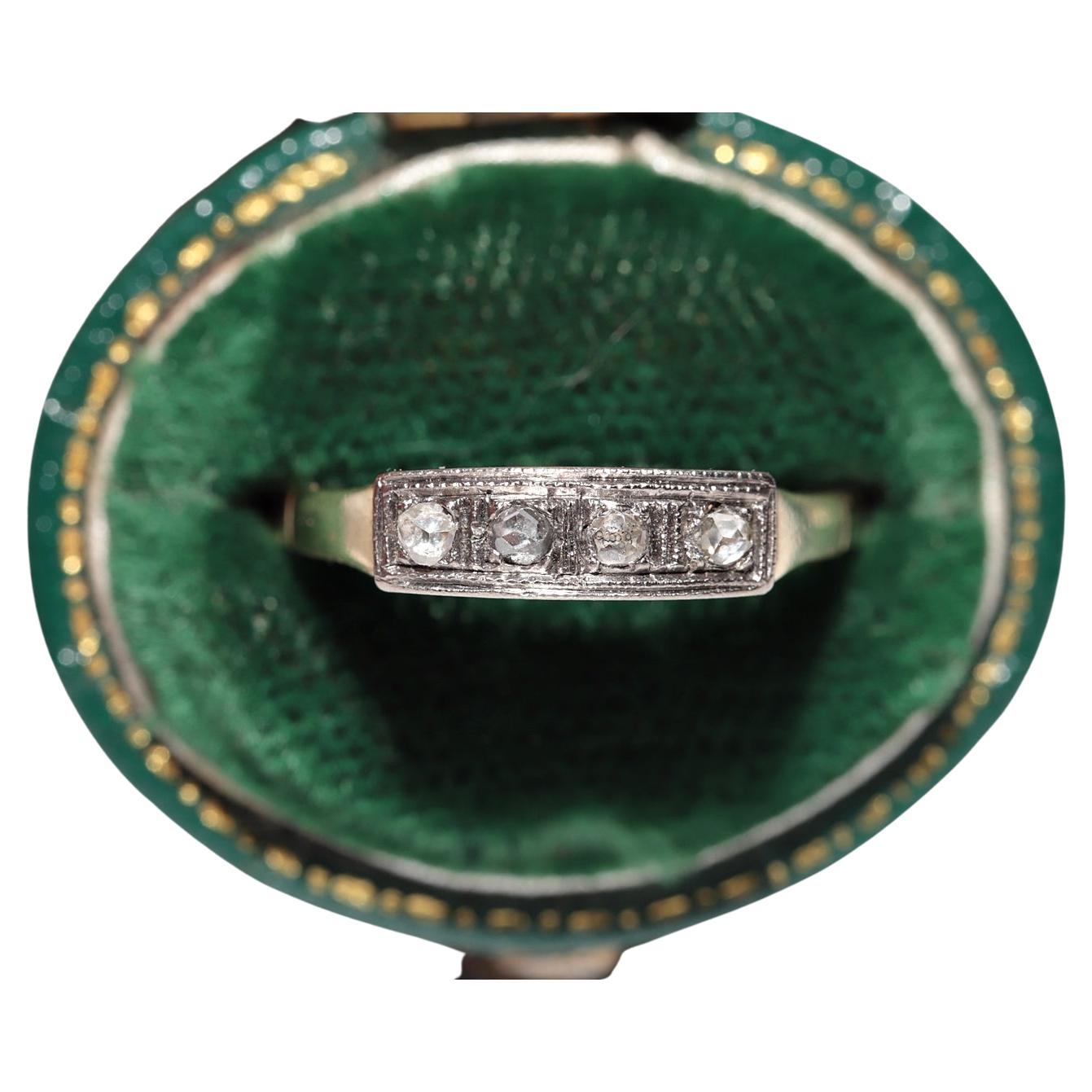 Antique Circa 1900s 14k Gold Top Silver Natural Rose Cut Diamond Band Ring