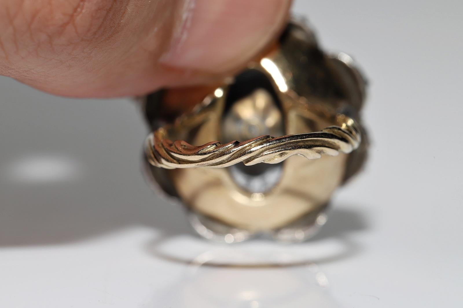Antiguo anillo de cóctel de diamantes talla rosa natural de oro de 14 quilates de la década de 1900 en venta 7
