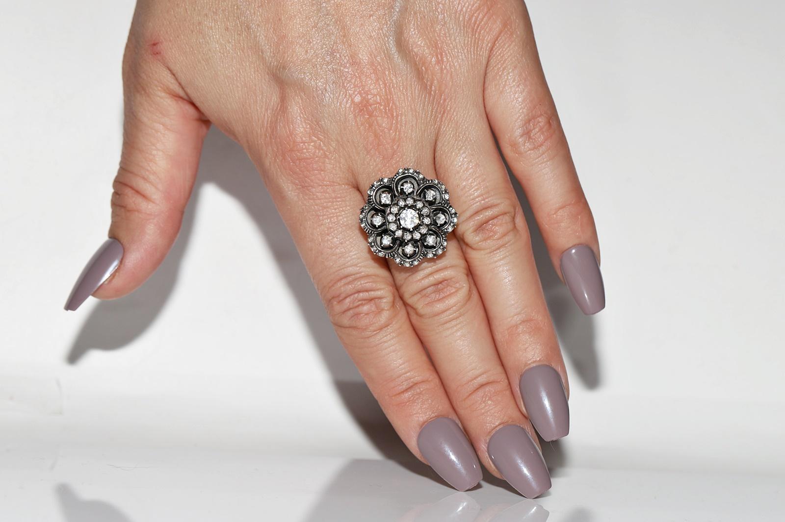 Antiguo anillo de cóctel de diamantes talla rosa natural de oro de 14 quilates de la década de 1900 Victoriano en venta