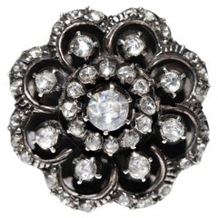 Bague cocktail ancienne datant des années 1900, or 14 carats, argent et diamants naturels taille rose