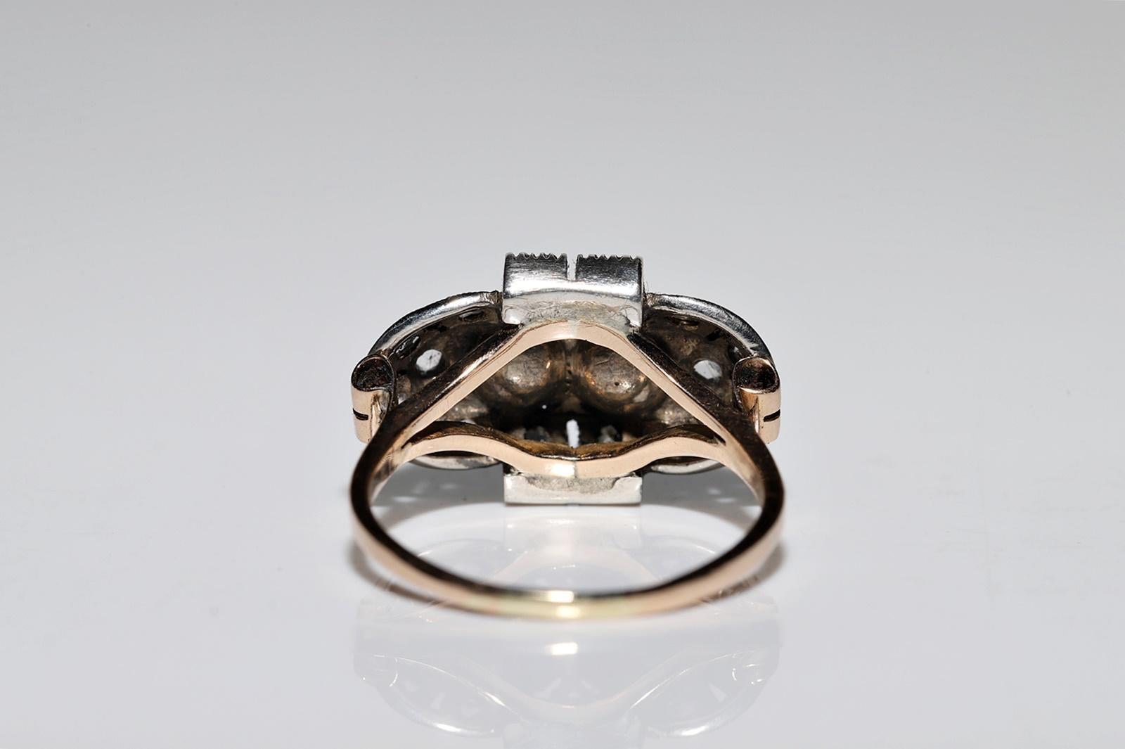 Antique Circa 1900s 14k Gold Top Silver Natural Rose Cut Diamond Decorated Ring For Sale 7
