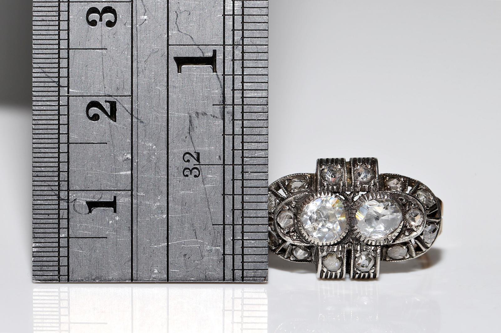 Bague ancienne datant des années 1900, or 14 carats, argent et diamants naturels taille rose décorés en vente 7