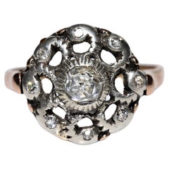 Antiker 14k Gold Top Silber Natürlicher Rosenschliff Diamant Dekorierter Ring, um 1900er Jahre