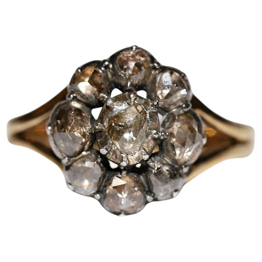 Antiker 14k Gold Top Silber Natürlicher Rosenschliff Diamant Dekorierter Ring, um 1900er Jahre