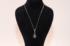 Antique Circa 1900s 14k Gold Top Silver Natural Rose Cut Diamond Drop Necklace