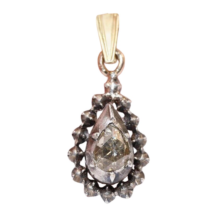 Antica collana a goccia con diamanti taglio rosa naturale in oro 14k, risalente al 1900.