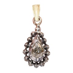 Antiguo Circa 1900s 14k Oro Top Plata Natural Rose Cut Diamond Drop Necklace