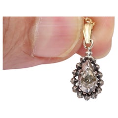 Antique Circa 1900s 14k Gold Top Silver Natural Rose Cut Diamond Drop Necklace