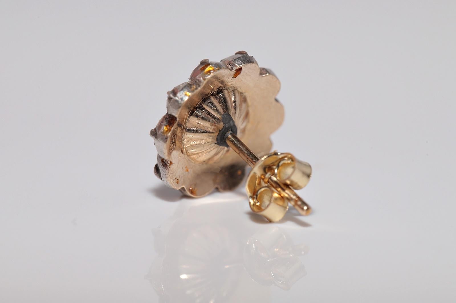 Pendiente Antiguo Circa 1900s Oro 14k Plata Superior Diamante talla rosa natural en venta 4