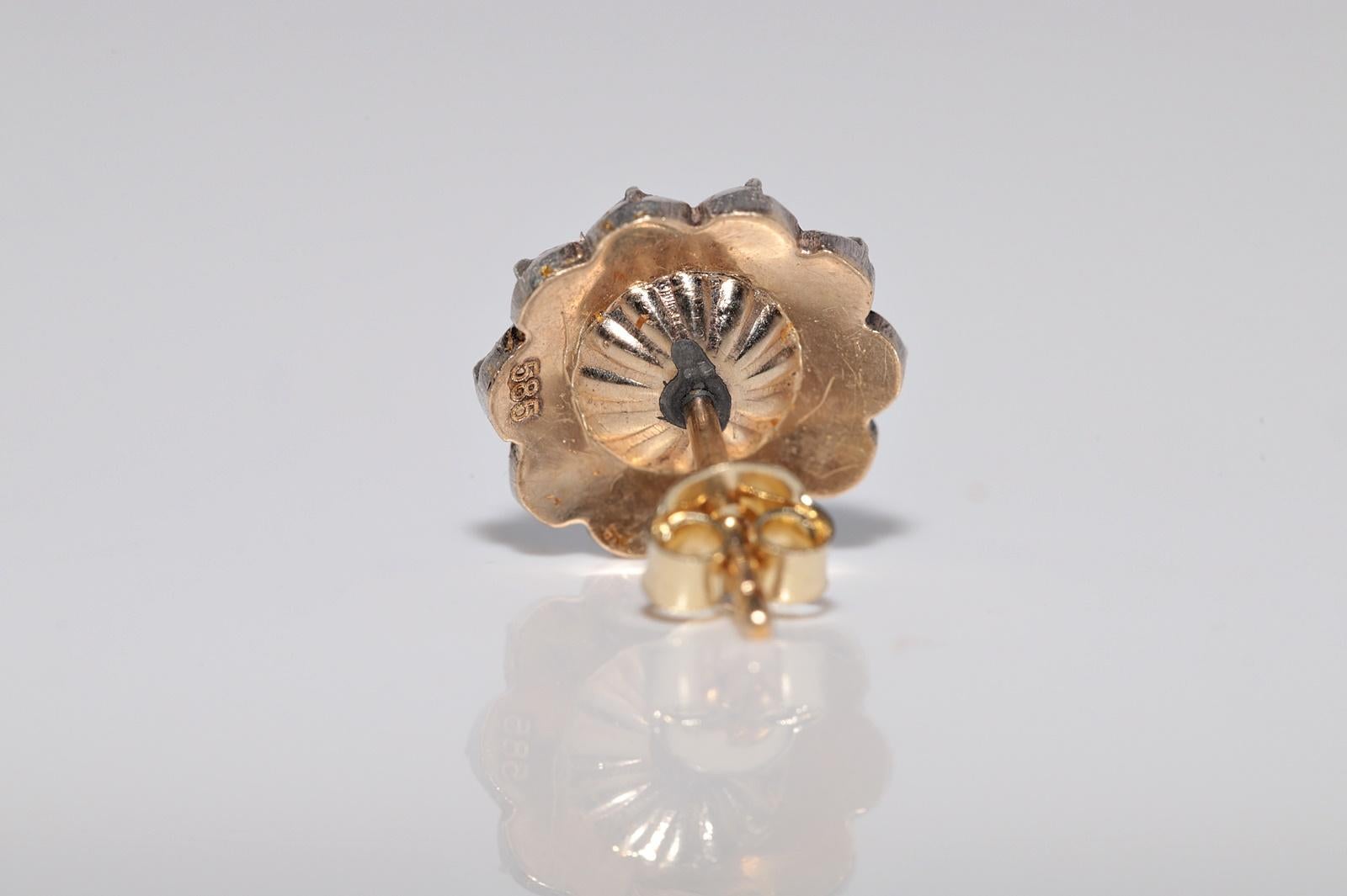 Pendiente Antiguo Circa 1900s Oro 14k Plata Superior Diamante talla rosa natural en venta 5