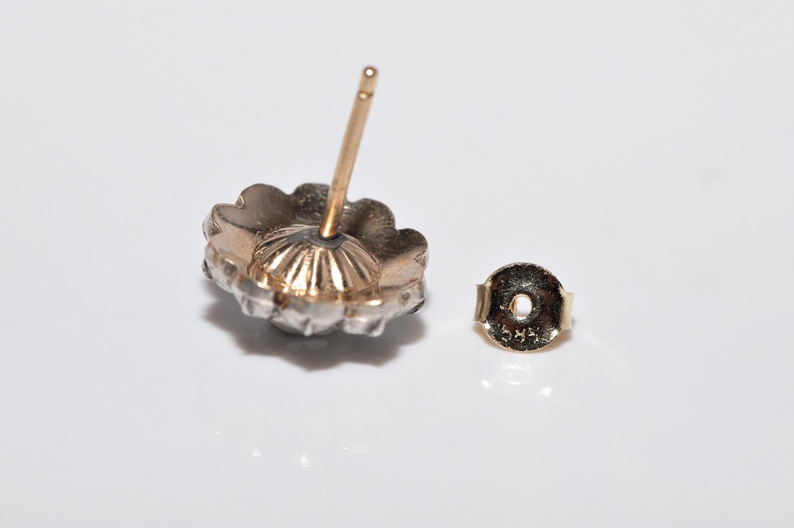 Antiker Ohrring, um 1900er Jahre, 14k Gold Top Silber natürlicher Diamant im Rosenschliff im Angebot 8