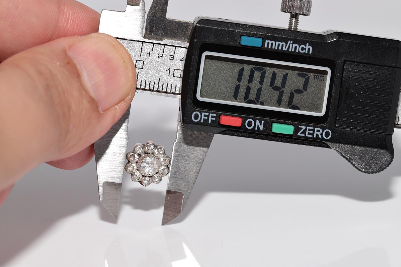 Antiker Ohrring, um 1900er Jahre, 14k Gold Top Silber natürlicher Diamant im Rosenschliff im Angebot 10