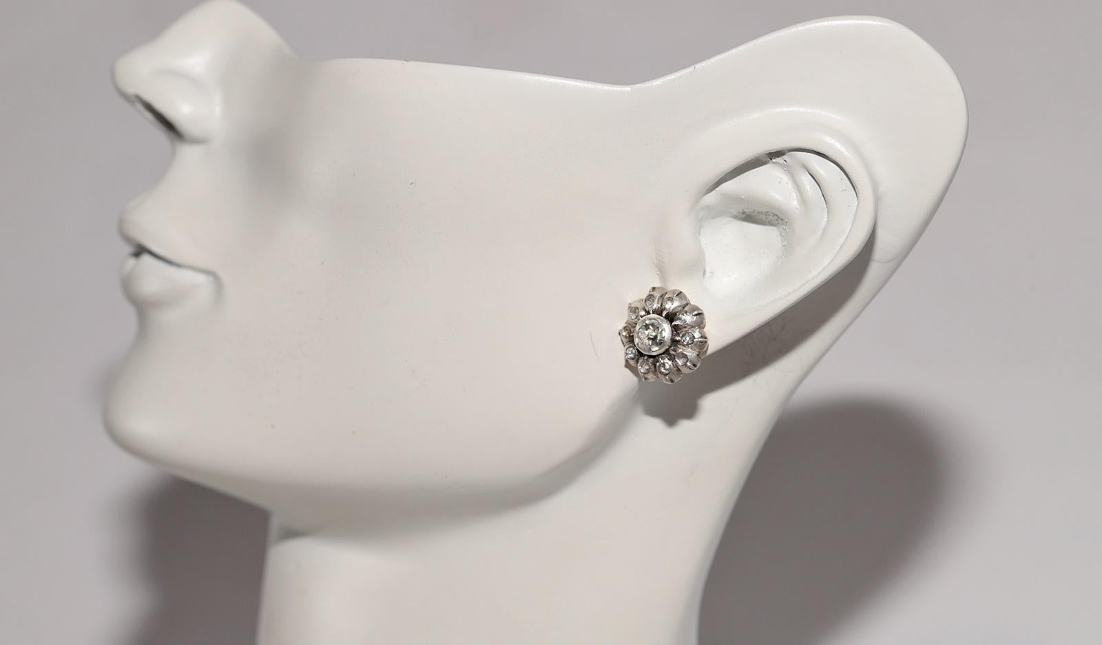 Antiker Ohrring, um 1900er Jahre, 14k Gold Top Silber natürlicher Diamant im Rosenschliff im Angebot 12