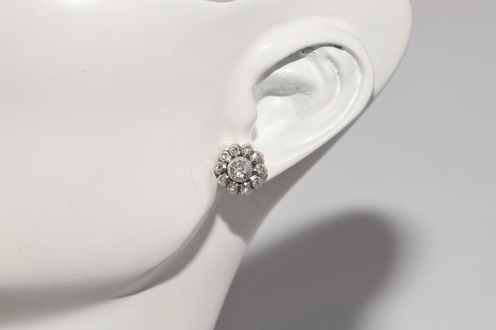 Antiker Ohrring, um 1900er Jahre, 14k Gold Top Silber natürlicher Diamant im Rosenschliff im Angebot 15