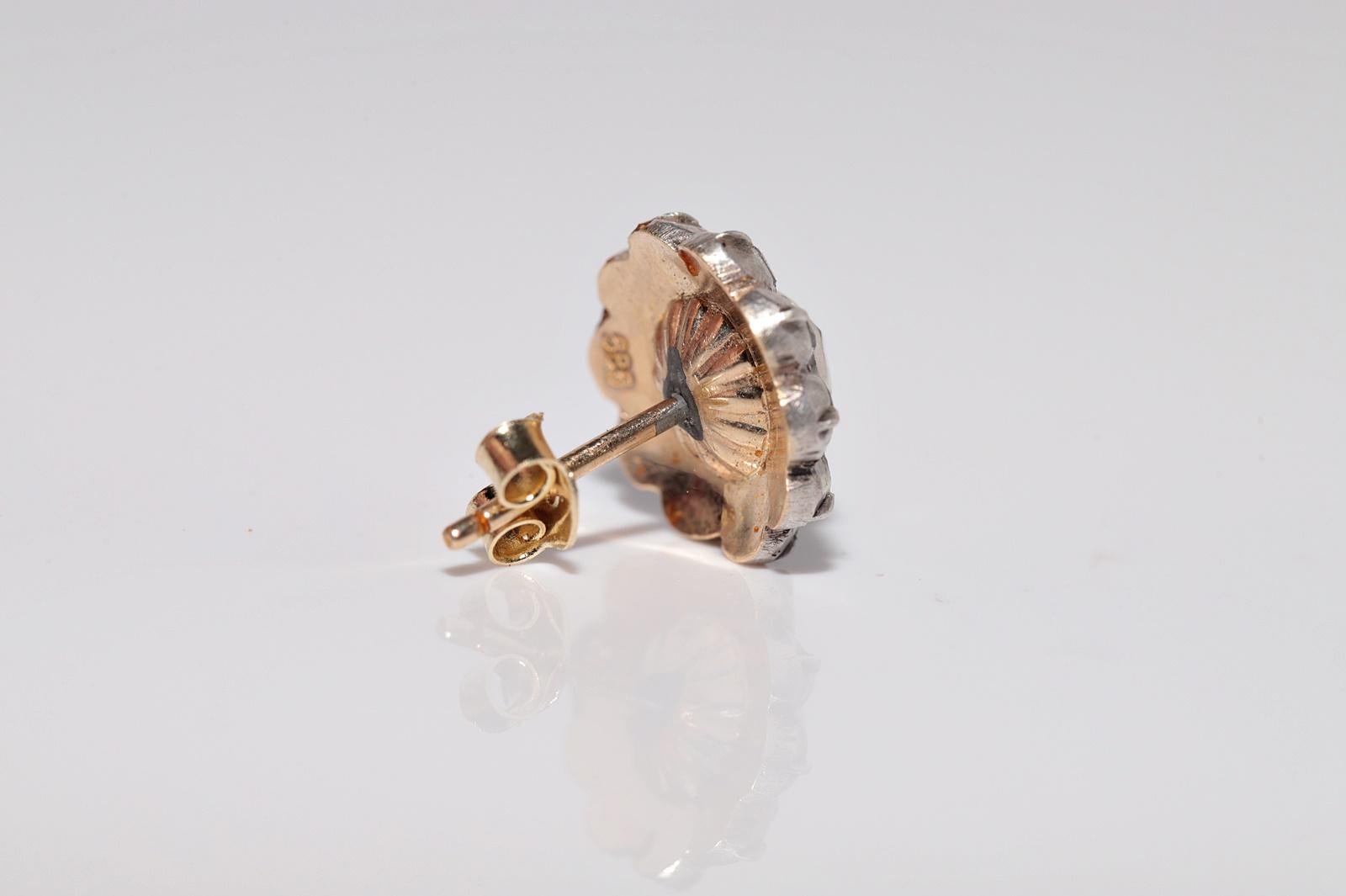 Antiker Ohrring, um 1900er Jahre, 14k Gold Top Silber natürlicher Diamant im Rosenschliff im Angebot 4