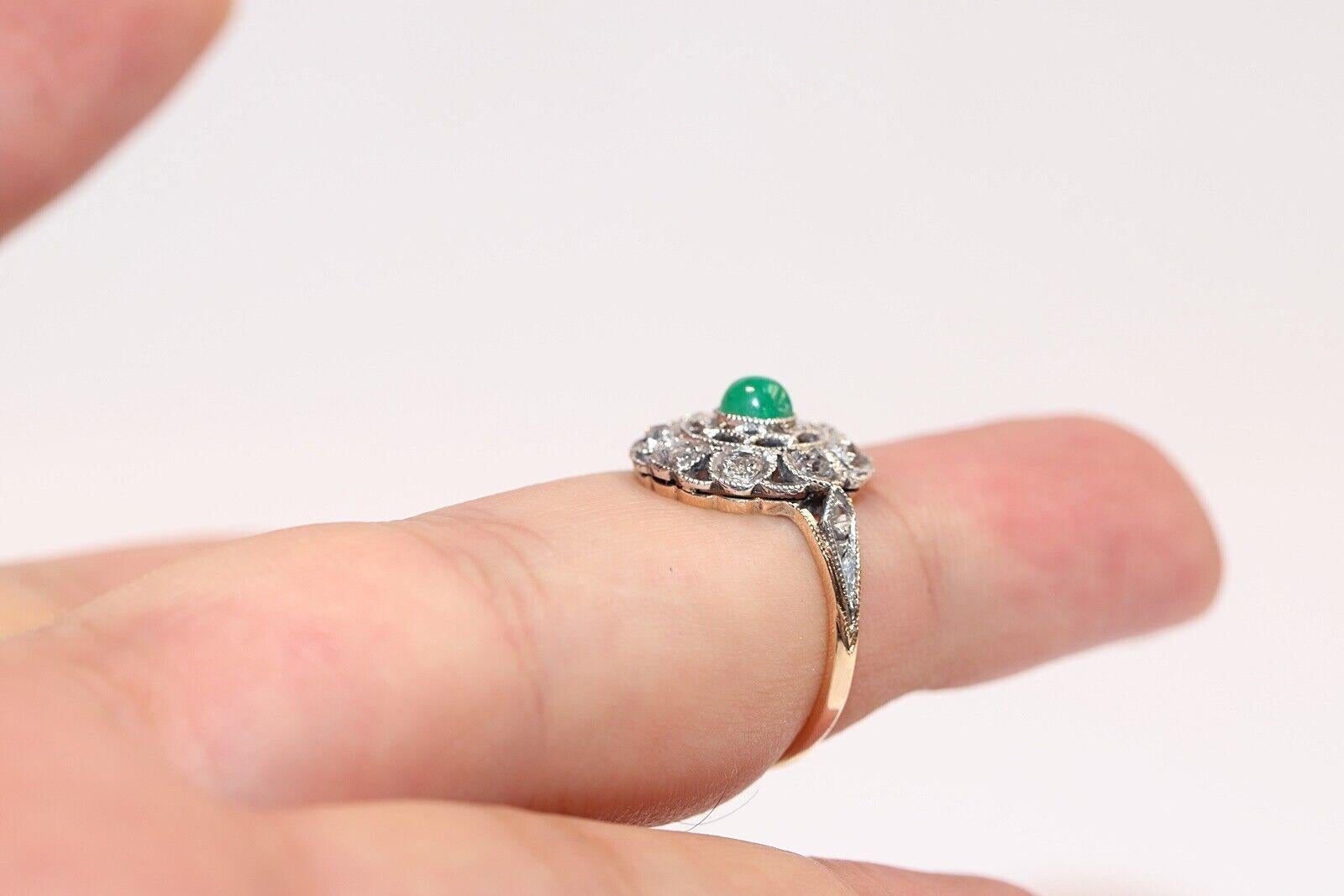 Antique Circa 1900s 14k Gold Top Silver Natural Rose Cut Diamond  Emerald Ring For Sale 4
